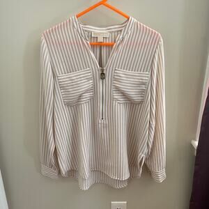 Michael Kors Women Tan & White Striped Blouse Size L